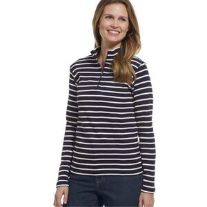 LL Bean Striped Quarter Zip Turtleneck Sz M Navy Blue White French Sailor Preppy